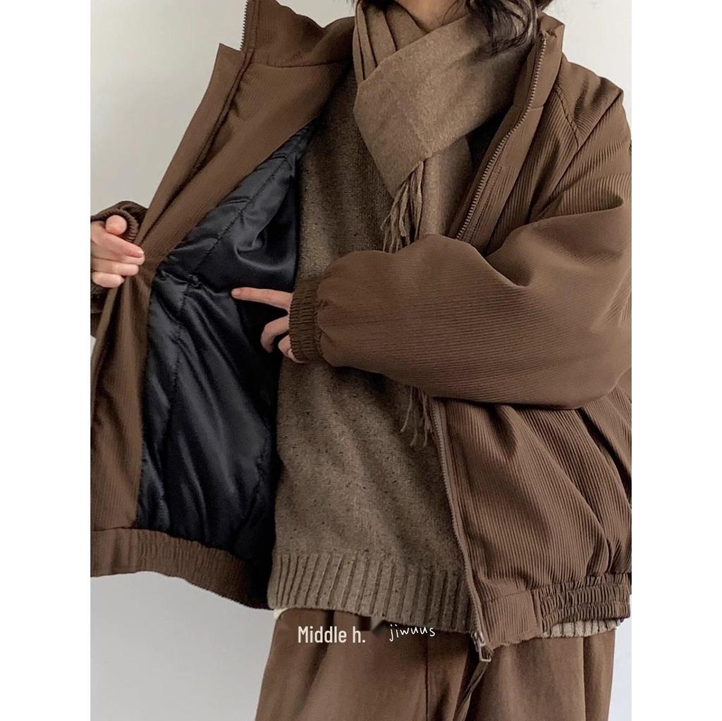 2024 Men's High-End Japanese Style Coffee Corduroy Stand Collar Cotton Jacket