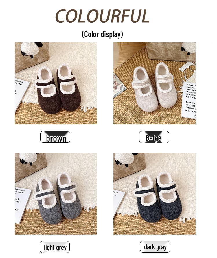 Comfortable Women's Furry Mary Jane Shoes for Autumn/Winter - Versatile, Solid Color, Cotton-Enhanced, Ideal for Home, Outdoor, and Commuting.