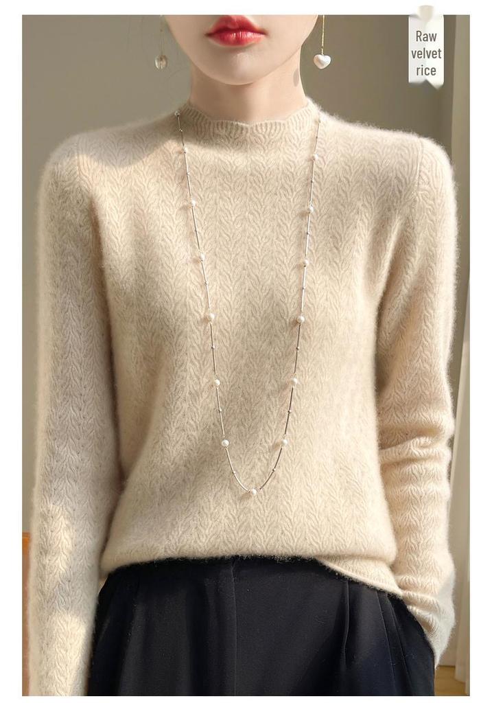 Women's 2024 Stylish Wool Sweater: Lace Half-High Collar Knit Top, Autumn/Winter Loose Fit Inner Wear.