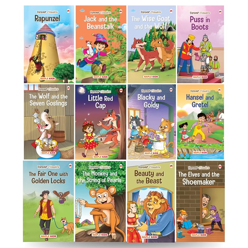 Story Books for Little Kids Fairy Tales (Illustrated) (Set of Books) Rapunzel, Puss in Boots, Little Cap, Blacky and Goldy Beauty and the B