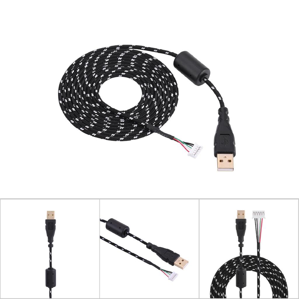 Universal Mouse Cable Braided Line Wire Replacement for Microsoft or Logitech Line 1 Black Whit