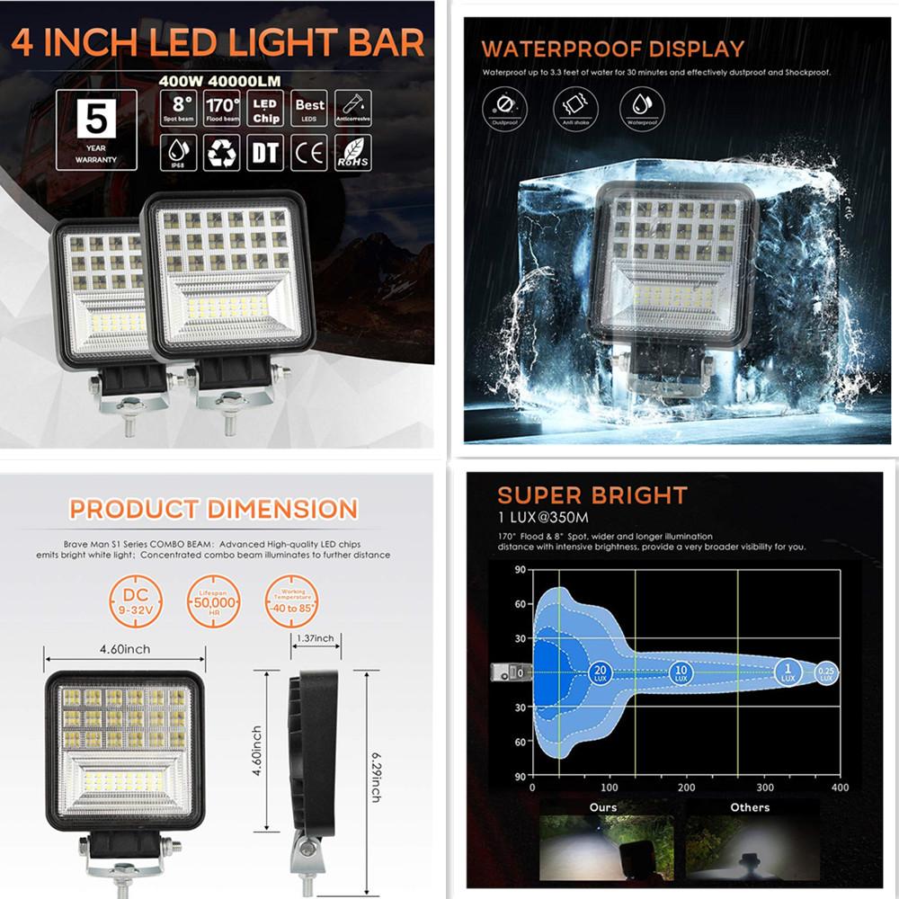 400W 6000K 40000LM LED Work Light Bar Flood Spot Beam Offroad 4WD SUV Driving Fog Lamp