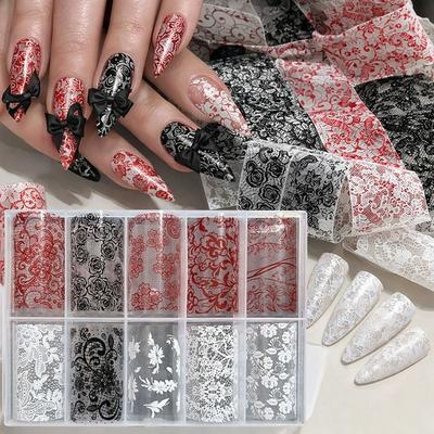 Lace Design Nail Foils Stripe Pattern Black White Nail Art Stickers Leopard Print Sequin Effect Nail Decals Nail Decoration