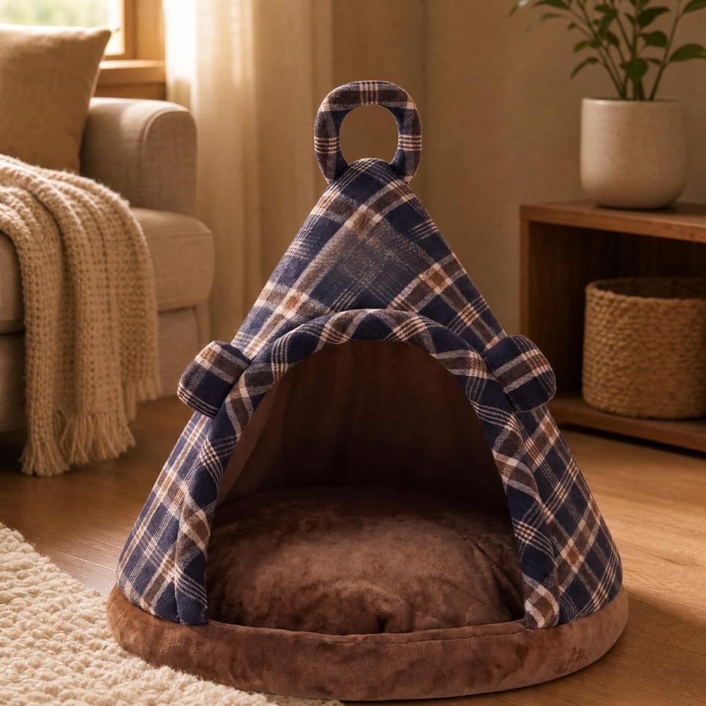 Triangular Tent Pet Bed Enclosed Covered with Nonslip Bottom Gentle Feline Hut for Kittens,