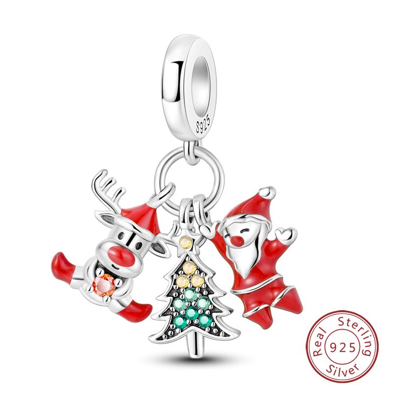 New Winter Charms Bead Copper Snowflake Snowman Penguin Deer Dangle Fit Bangle Bracelet Necklace Diy Jewelry