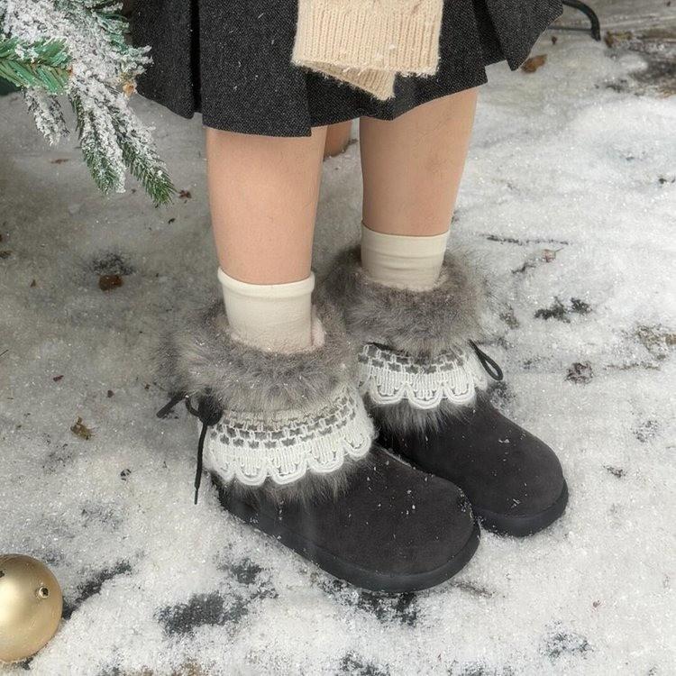 Fur integrated thick-soled snow boots women's new winter one-pedal fluffy shoes with plush thermal cotton shoes