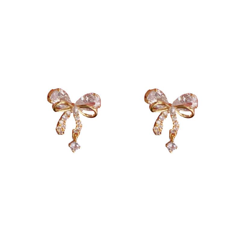 Sparkling Zircon Bow Stud Earrings Elegant Luxury Jewelry For Women