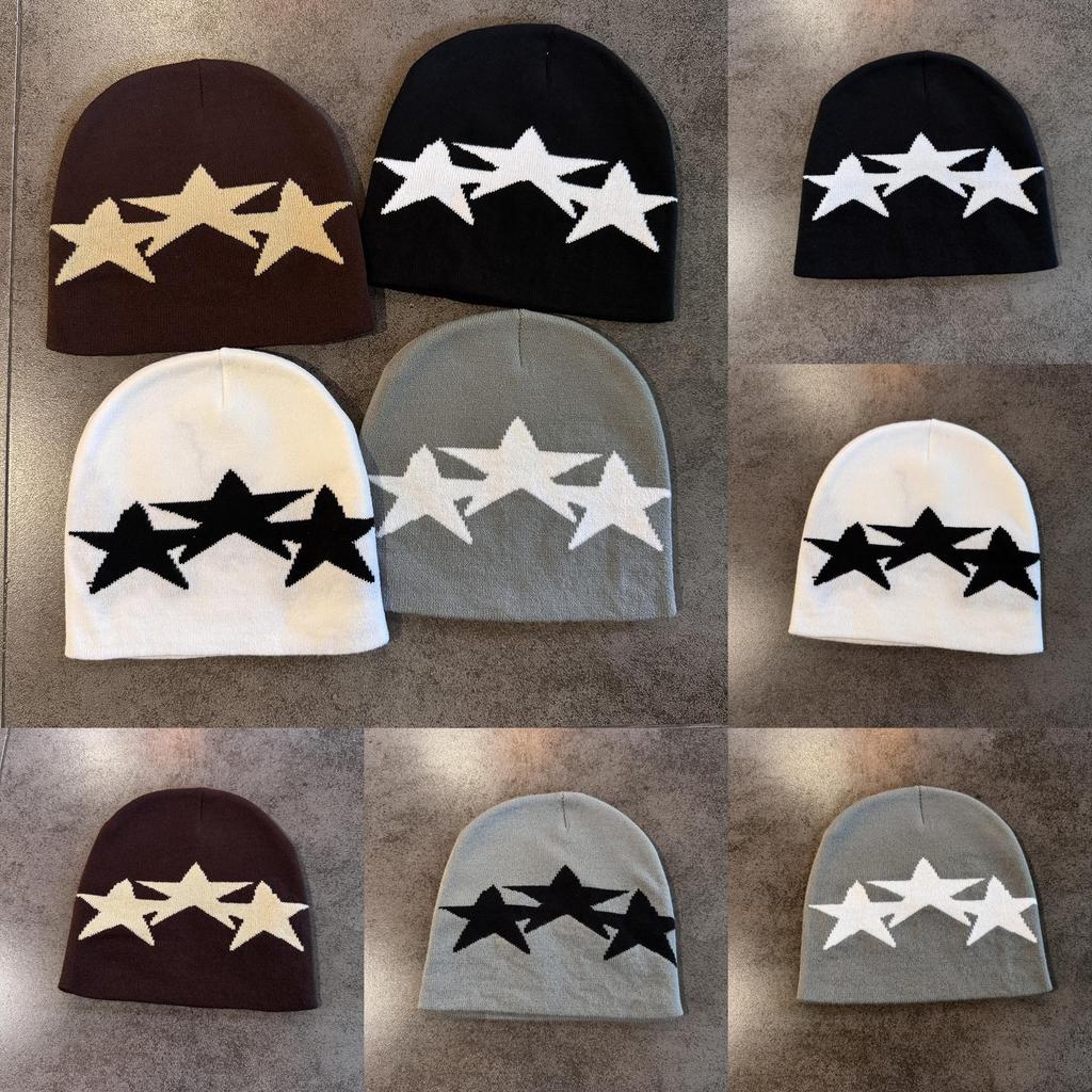 Beanie Fall Winter Knitted Cap With Star Pattern For Casual Gift Streetwear