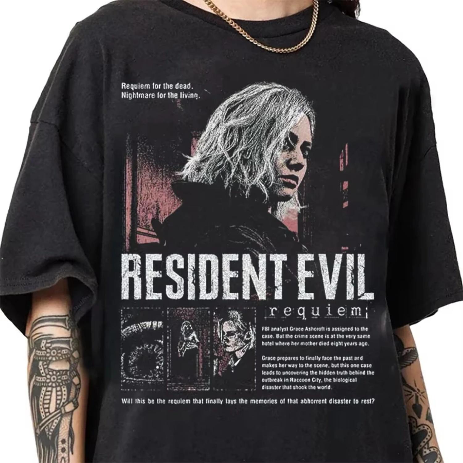 

Resident Evil Requiem Game Theme T-shirt Men Women Summer Cotton Clothing Casual Fashion Round Neck Short Sleeved Tee Streetwear S чёрный