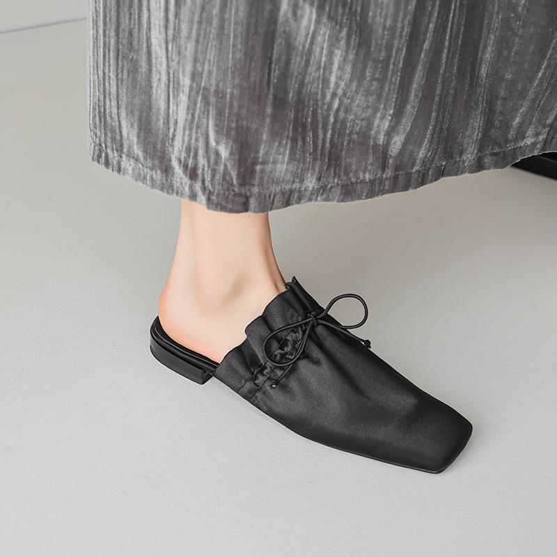 Fashion Retro Leather Covered Toe Slippers Women Low-heel Leisure Soft Leather Mules Female Shoes for Women 2025 Slides Women Sandals
