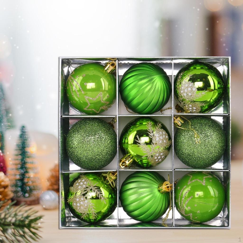 9 Pieces Christmas Ball Ornaments Tree Decorations 2.36" Round Shaped for Indoor