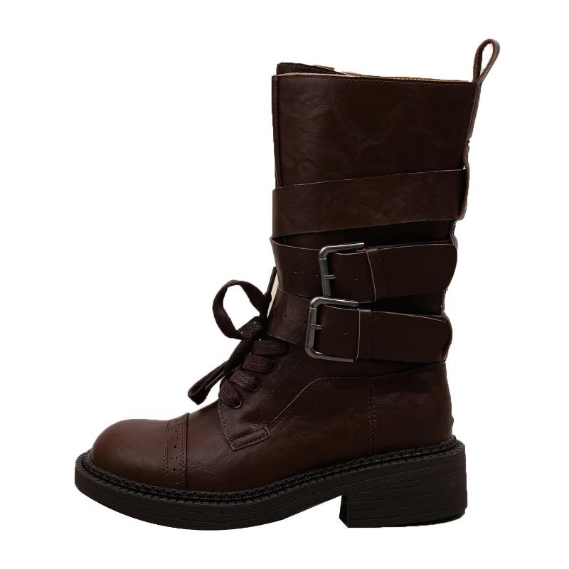 Retro Martin boots women's early autumn new thick heel single boots versatile belt buckle short boots