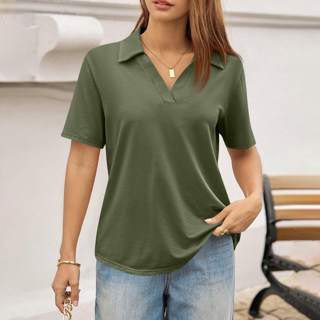 Women's Fashion Casual Lapel Short Sleeve Color Shirt Women's Up Tops