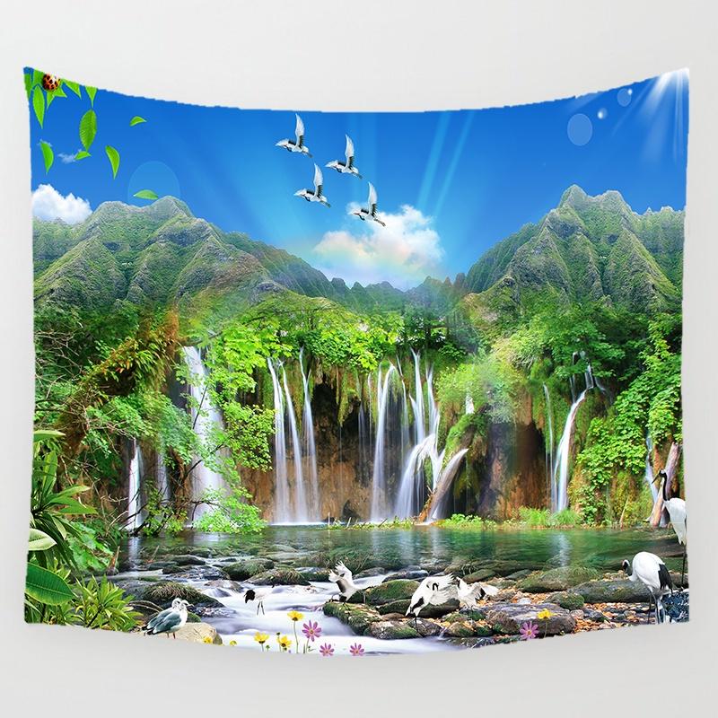 VIKAMA Landscape Waterfall Tapestry Bedroom Living Room Dormitory Decoration Washable Wall Tapestry Home Decoration