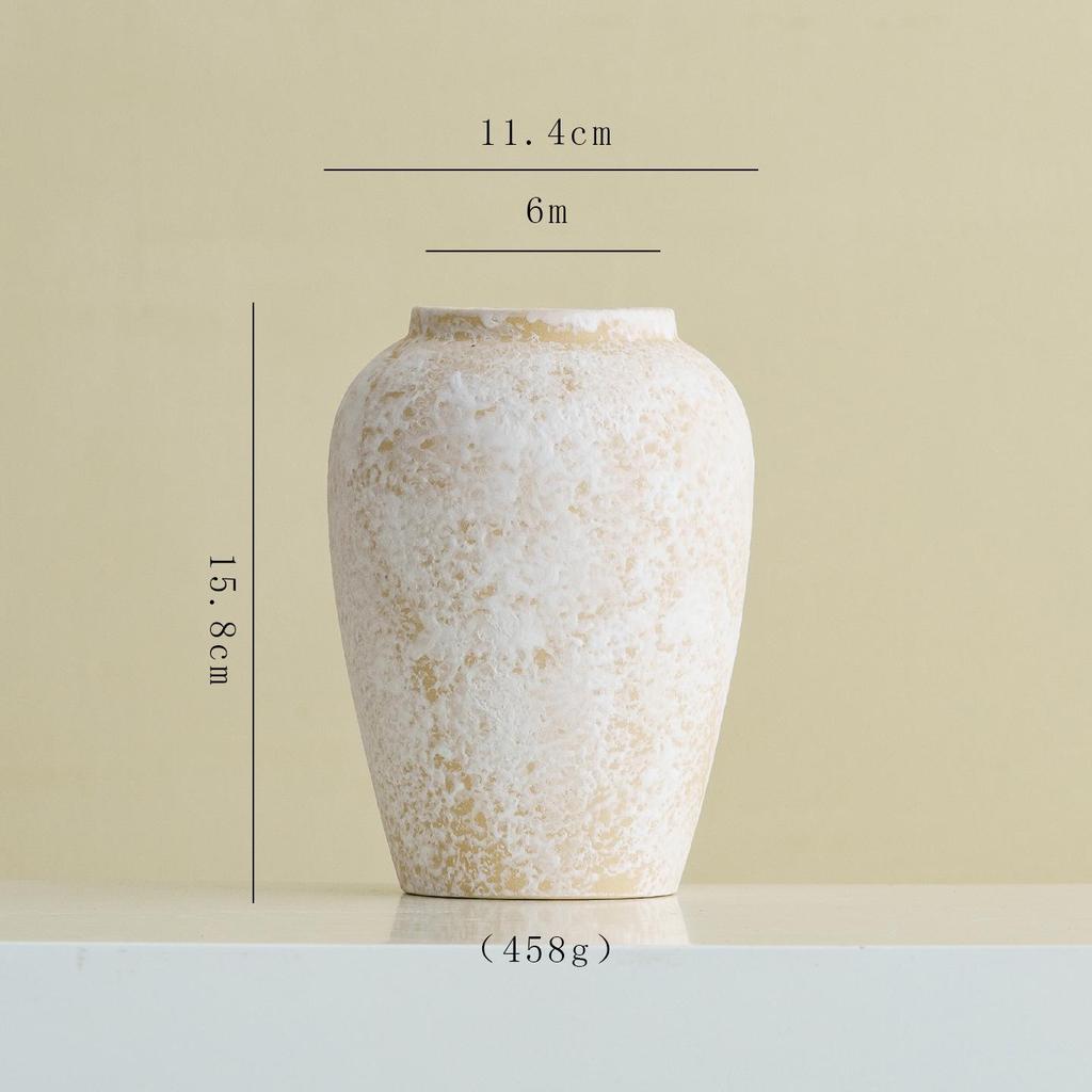 Shu Men Chinese Wabi-sabi Style Ceramic Vase for Dried Flowers – Retro Coarse Pottery Ornament for Living Room Decor.