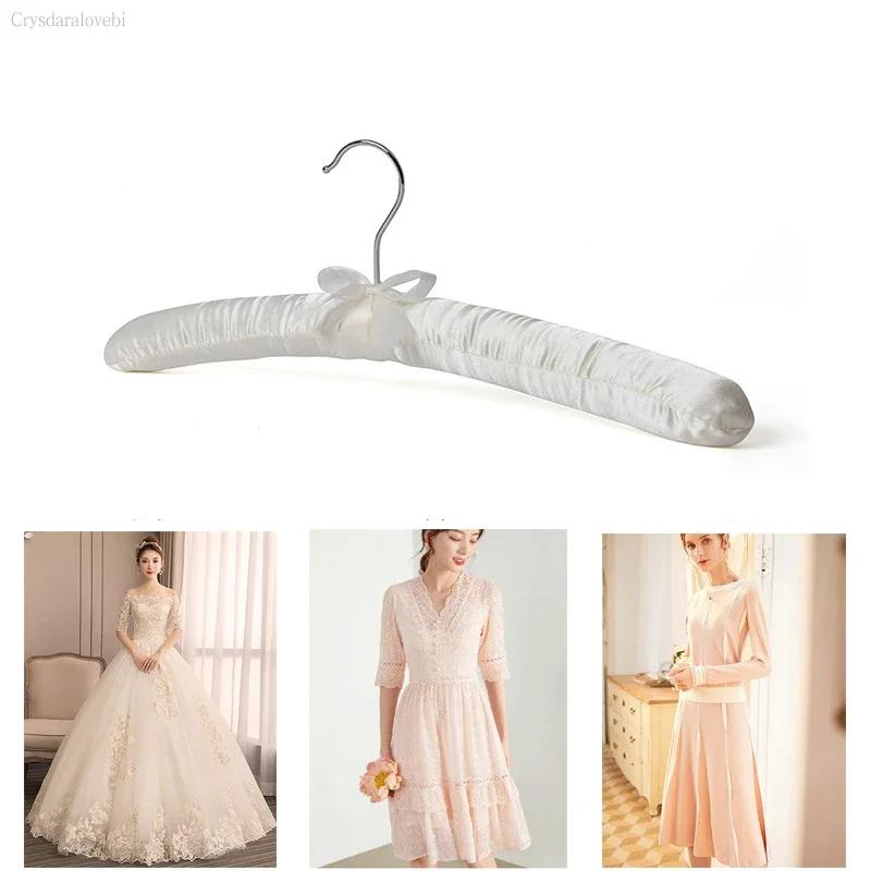 10PCS 38cm Satin Padded Hanger Silk Wrapped Clothes Hanger Hanging Silver Hook Sponge Hangers Clothes Shop Display Hangers