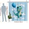 1Pc Cute Dinosaur Shower Curtain With Blue Balloon & Clouds - Turquoise Green Dinosaur & Light Blue Sky Design, Soft Polyester