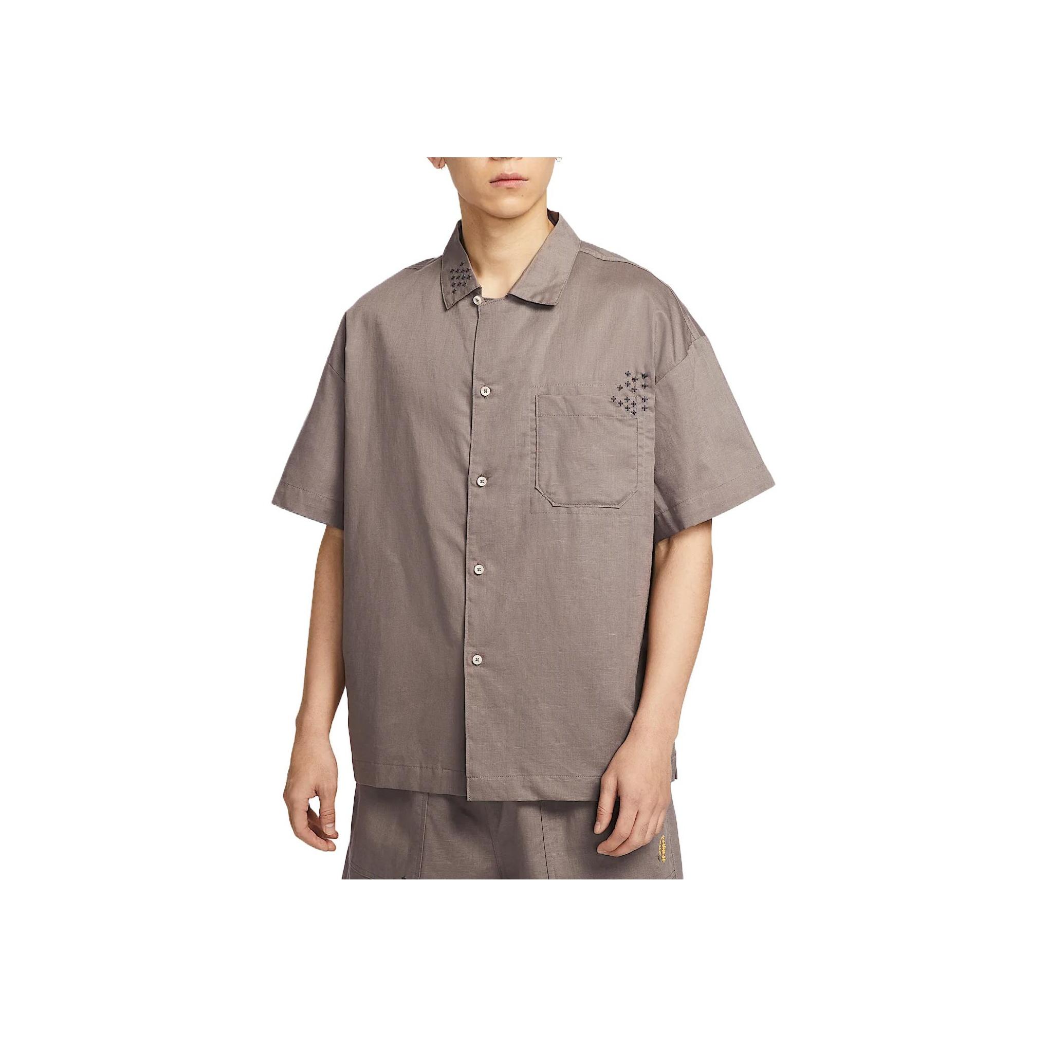 Nike SS25 Удобная Классическая Модная Однотонная Универсальная Рубашка с Коротким Рукавом Мужские рубашки Коричневый HJ2982289 S