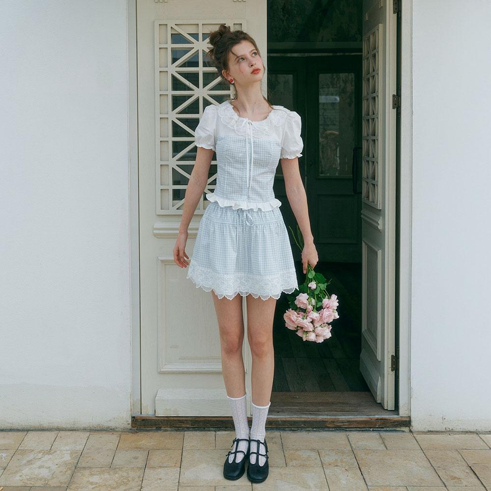 Ceme Adu Cest_Gingham Lace Trim Skirt