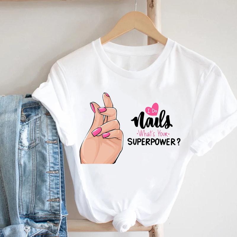 Summer Fashion Women T-shirt Short Striped Make Up Printing Spring Sleeve Lady Print Tee Top Female Clothing Casual Graphic T-shirt