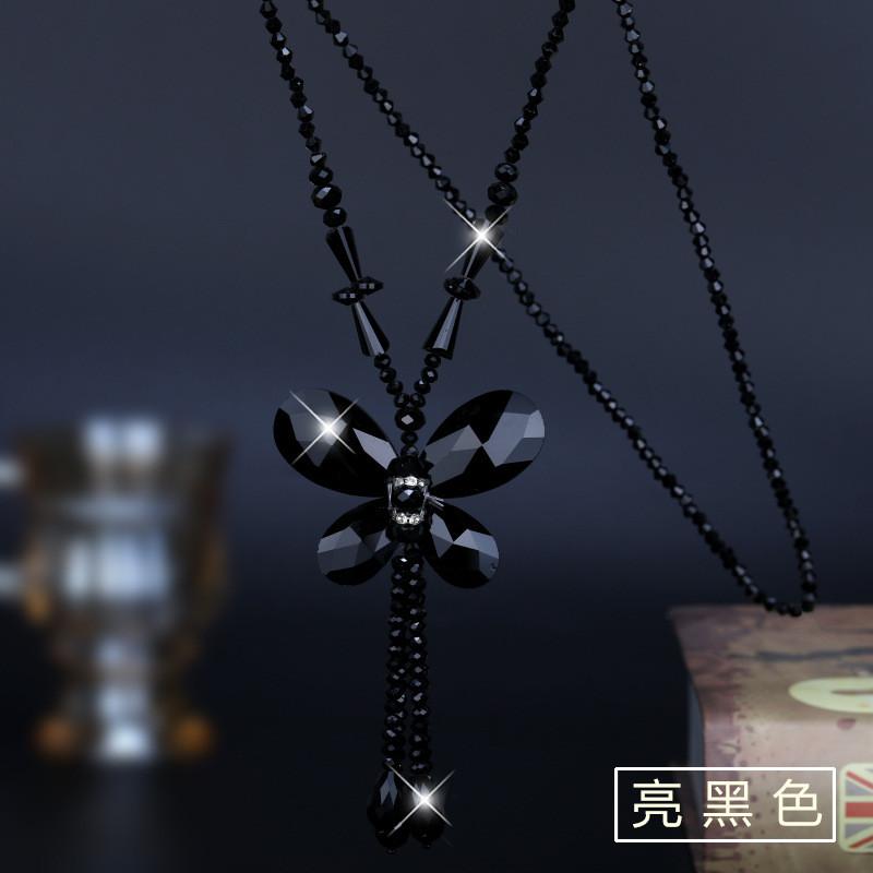

Chic Long Crystal Butterfly Pendant Necklace For Women Ideal For Autumn Winter Accessories Bright Black,K9