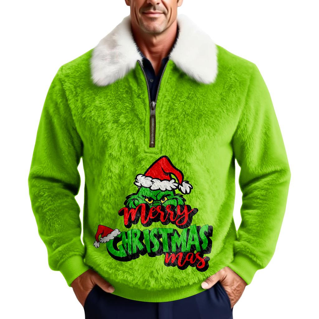 Men's Christmas Print Stand Collar Fleece Sweatshirt