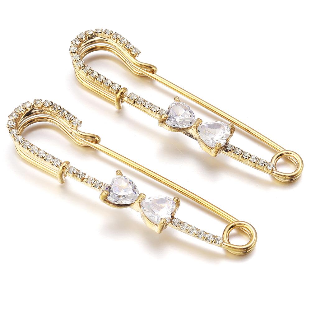 2pcs/lot Alloy Rhinestone Brooches Gold Silver Color Fixed Pins Brooch For Women Dress Safety Pin Brooches DIY Jewelry Making