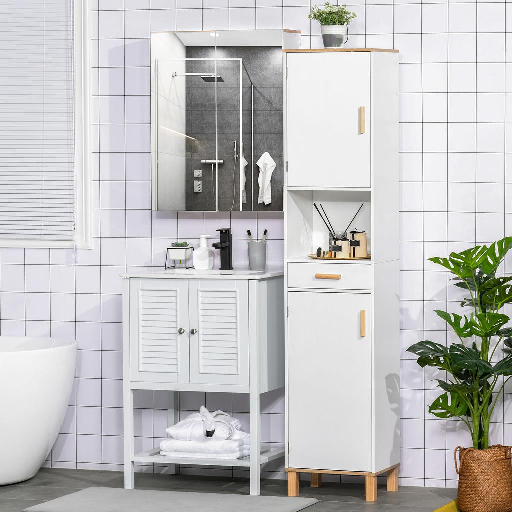 Space-Saving Bathroom Furniture Column Cabinet In White Wood