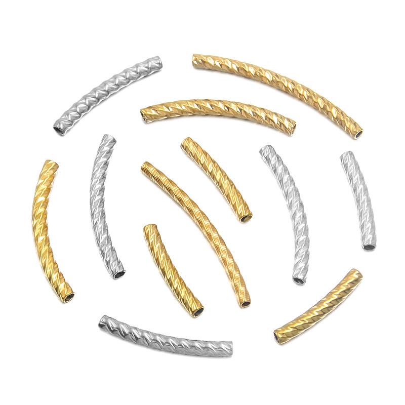 18K Gold Plated Stainless Steel Embossed Colorfast Faceted Tube Beads for DIY Jewelry