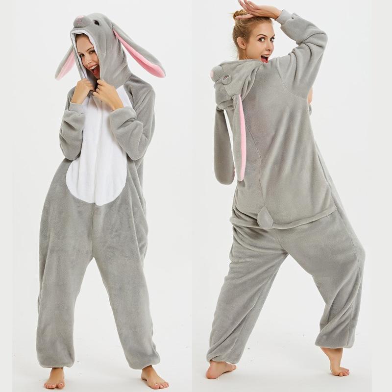 

Парный осенне-зимний теплый халат с изображением животных из мультфильмов, пижама с капюшоном, фланелевая домашняя одежда M серый