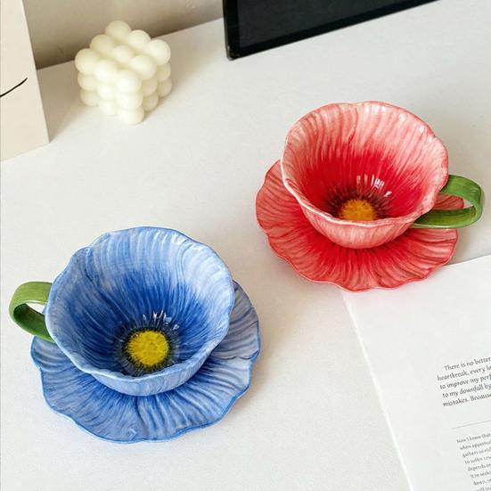 Coffee Cup with Saucer Food Grade Ceramic Floral Pattern Microwave Dishwasher Oven Safe Cappuccino Cup