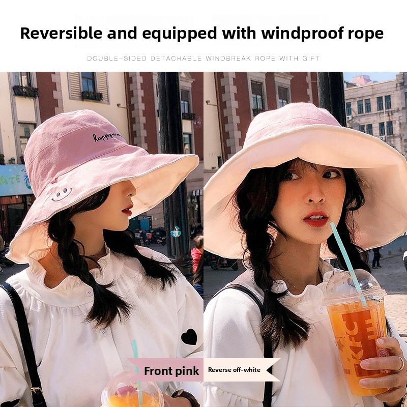 Summer Wide Brim Fisherman Hat For Women With Sun Protection And Doublesided Embroidery
