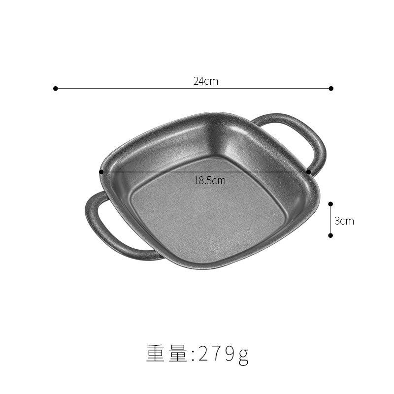 Vintage Stainless Steel Dining Plate Double Eared Square Plate Fruit Plates Salad Bowl Snack Tray Dessert Plates Candy Dish
