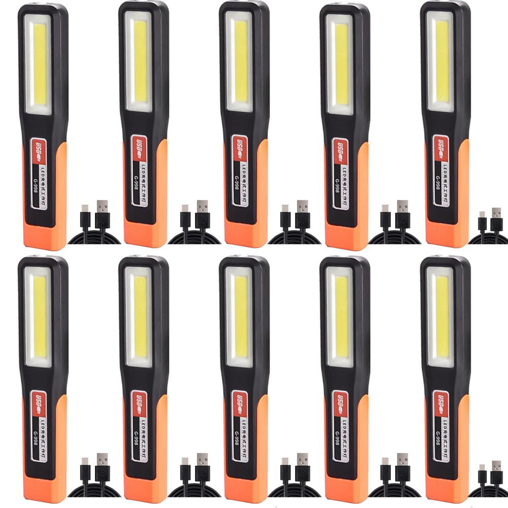 1-10PCS Powerful LED Work Light with Magnet Lighting Flashlight Car Garage Mechanic Lamp USBCharging COB Emergency Warning Light