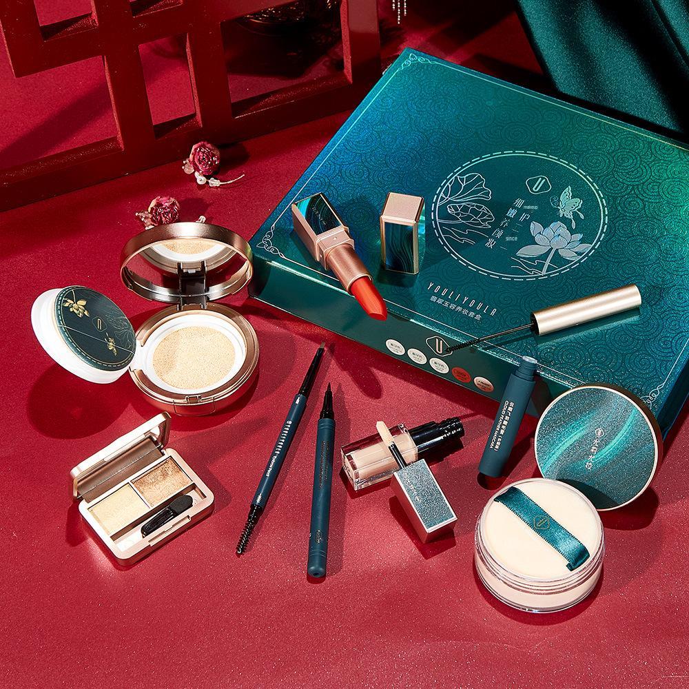 Yuli Yula 8-Piece Makeup Set: Lipstick, Cushion, Setting Powder, Eyeshadow Palette, Mascara, Eyeliner, Concealer