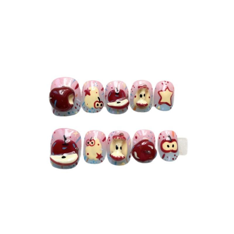 Cute Hand-Painted Press-On Nails Short Square Cat Eye Design Sweet Ins Style Nail Art Women