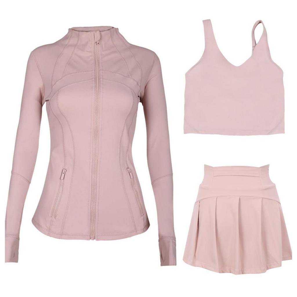 LULU Women's Activewear Set: Tennis Skirt, Stand-up Collar Jacket & Y-back Vest