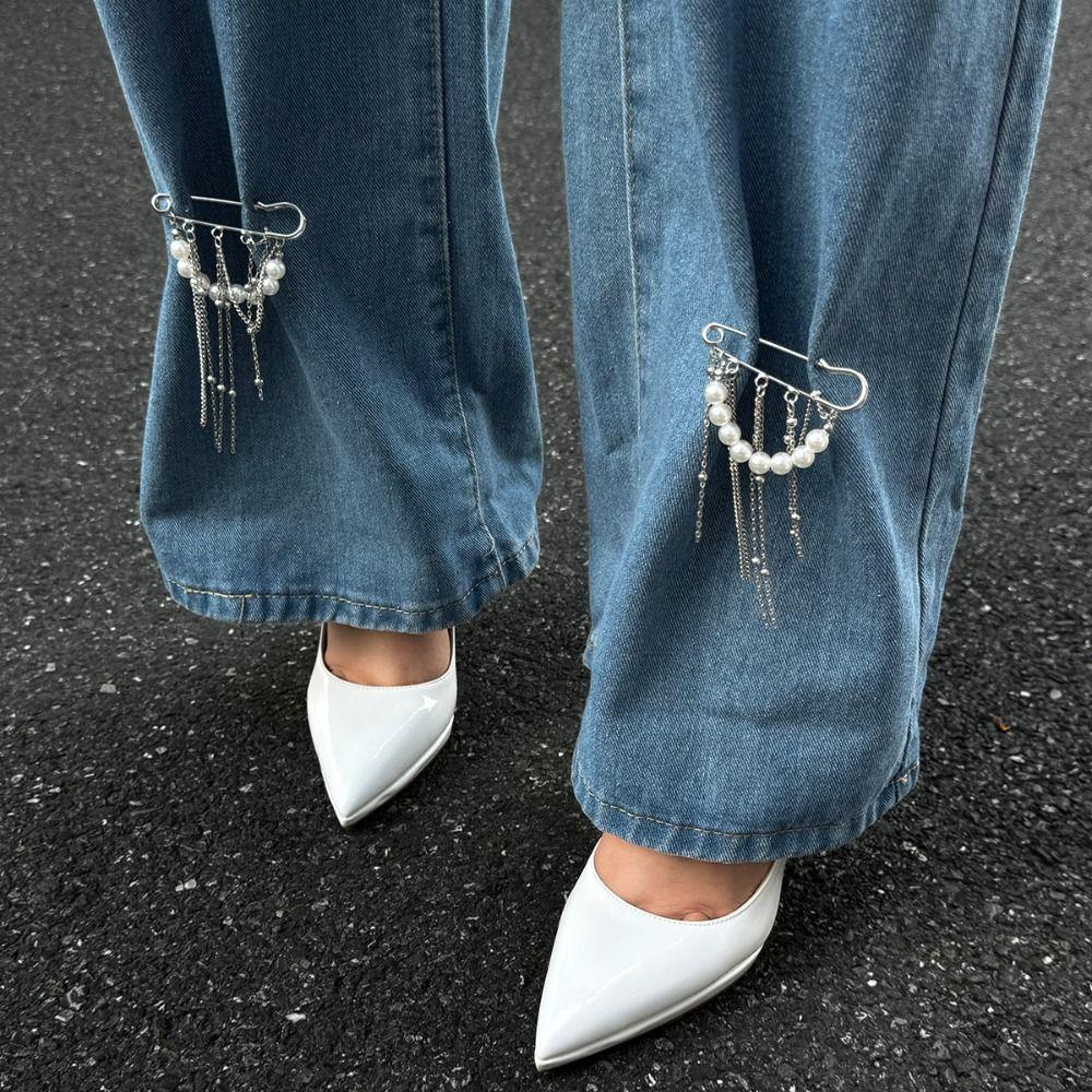 Detachable Jeans Brooch Tassel Cross Pendant Jeans Chain Fashion Tassel Pearl Foot Ankle Unisex