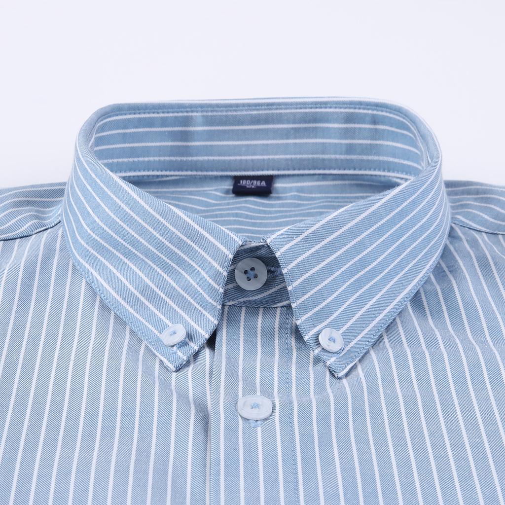 Herren Herbst/Winter Grau Lässig Gestreiftes Slim Fit Jugend Baumwolle Revershemd Mantel Hemd