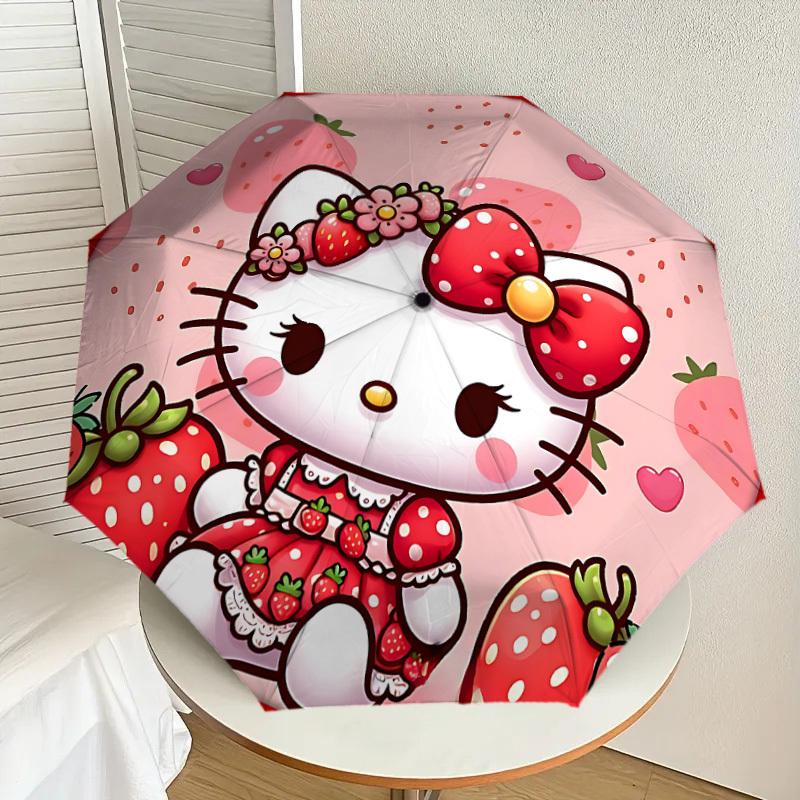 1PC Strawberry Hello Kitty Umbrella-8-Rib Reinforced, Automatic Open, Lightweight & Durable, Cute Fashion Accessory for Outdoor-P31