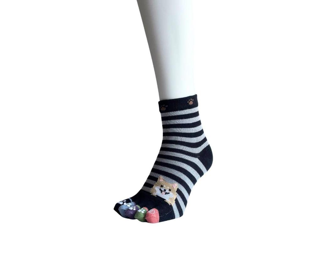 Socks for Cotton Outer 3 Socks for Animal Set Are Up To 5-toe Women, 100% Yarn, Pairs, 5-toe Women, Border, Pattern, Loose, Cuff, 3-pair (colors You)