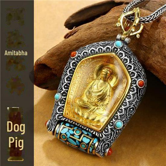 Guardian God Buddha Dzi Bead Pendant Necklace: Wealth God's Green Tara for Men and Women