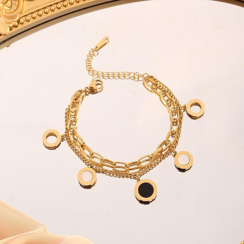 Hollow Roman Numeral Titanium Steel Bracelet for Women, Double-Sided Shell Double-Layer Chain Jewelry18k Rose gold has a trendy vibe