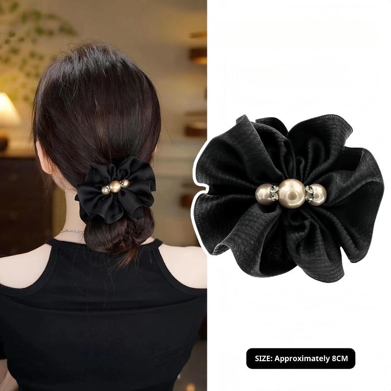Satin Ruffled Pearl Hair Clip,Back Of Head Shark Clip Women s Hair Accessory