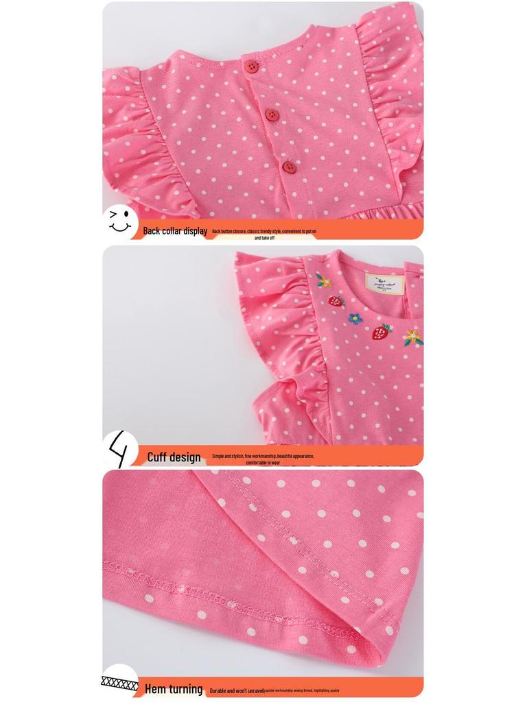 Sommer-Kinder-Strickkleid mit kurzen Ärmeln und Katzenstickerei