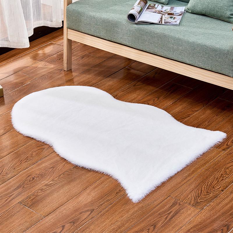 Irregular Long Pile Plush Sofa Cushion Rug - Faux Rabbit Fur for Living Room, Coffee Table, Bedroom, or Bedside.