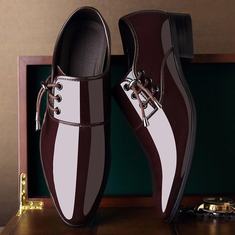 Herren Formelle Schuhe Lackleder Spitze Zehe Gesellschaftsschuh Männlich Glänzendes Obermaterial Frühling Herbst Stil Hohe Qualität Mode 39 Neu