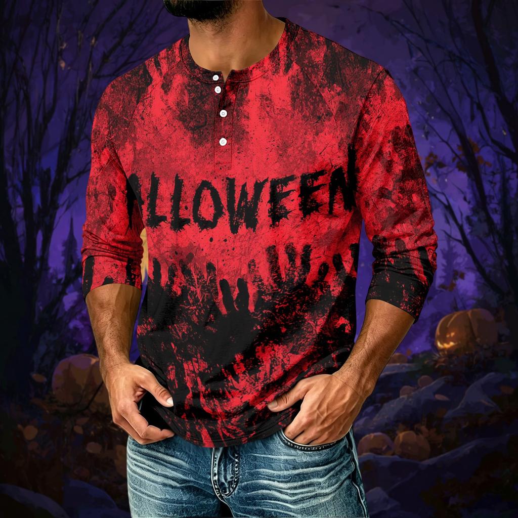 Men's Halloween Print Raglan 3/4 Sleeve Casual Shirt