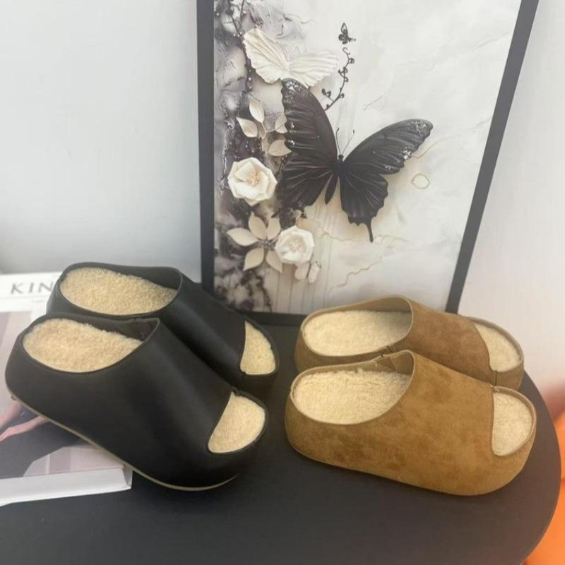 Fashion Flats Slippers Women Suede Fur Platform Shoes 2025 Trend New Fashion Flip Flops Slingback Winter Woman Slides Casual Zapatillas