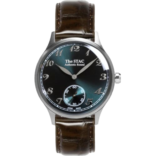 The STAC Japanese-made 36mm Classic Retro Watch for Men and Women, Blue-Green and Brown Crocodile Leather, ST-AR002